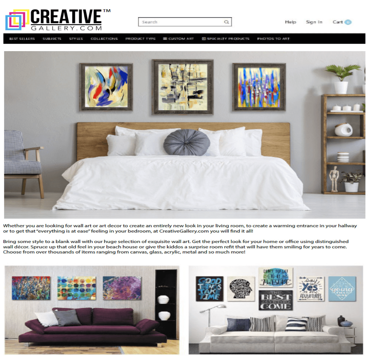 E-commerce art gallery showcase