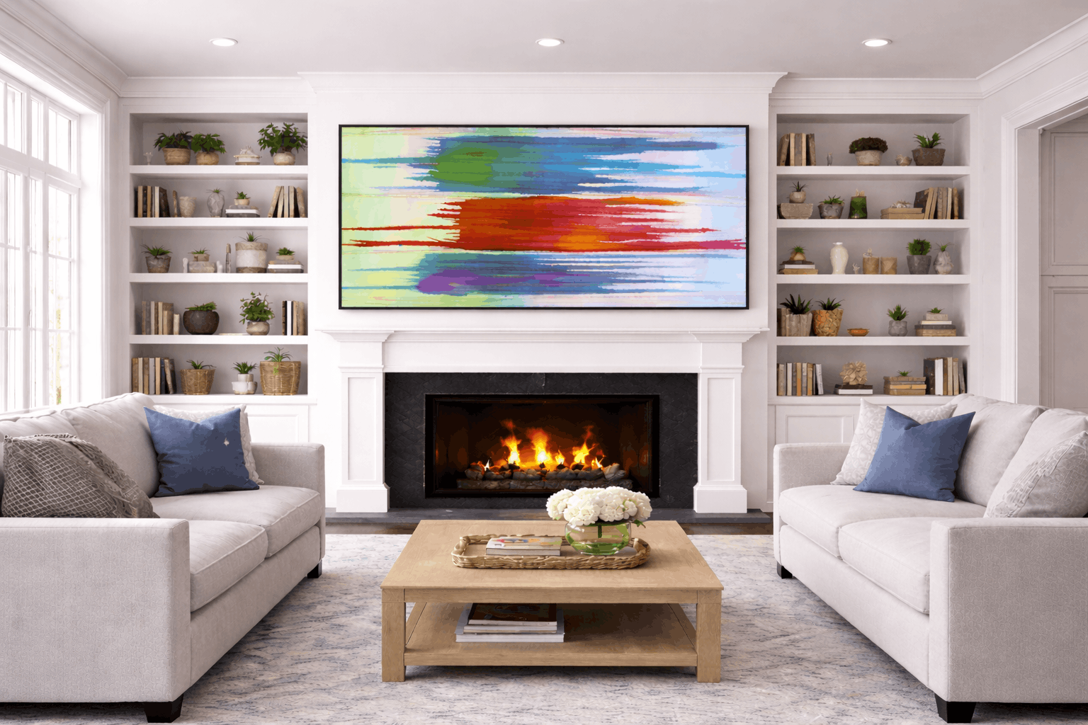 Modern Living Room — TV displaying art