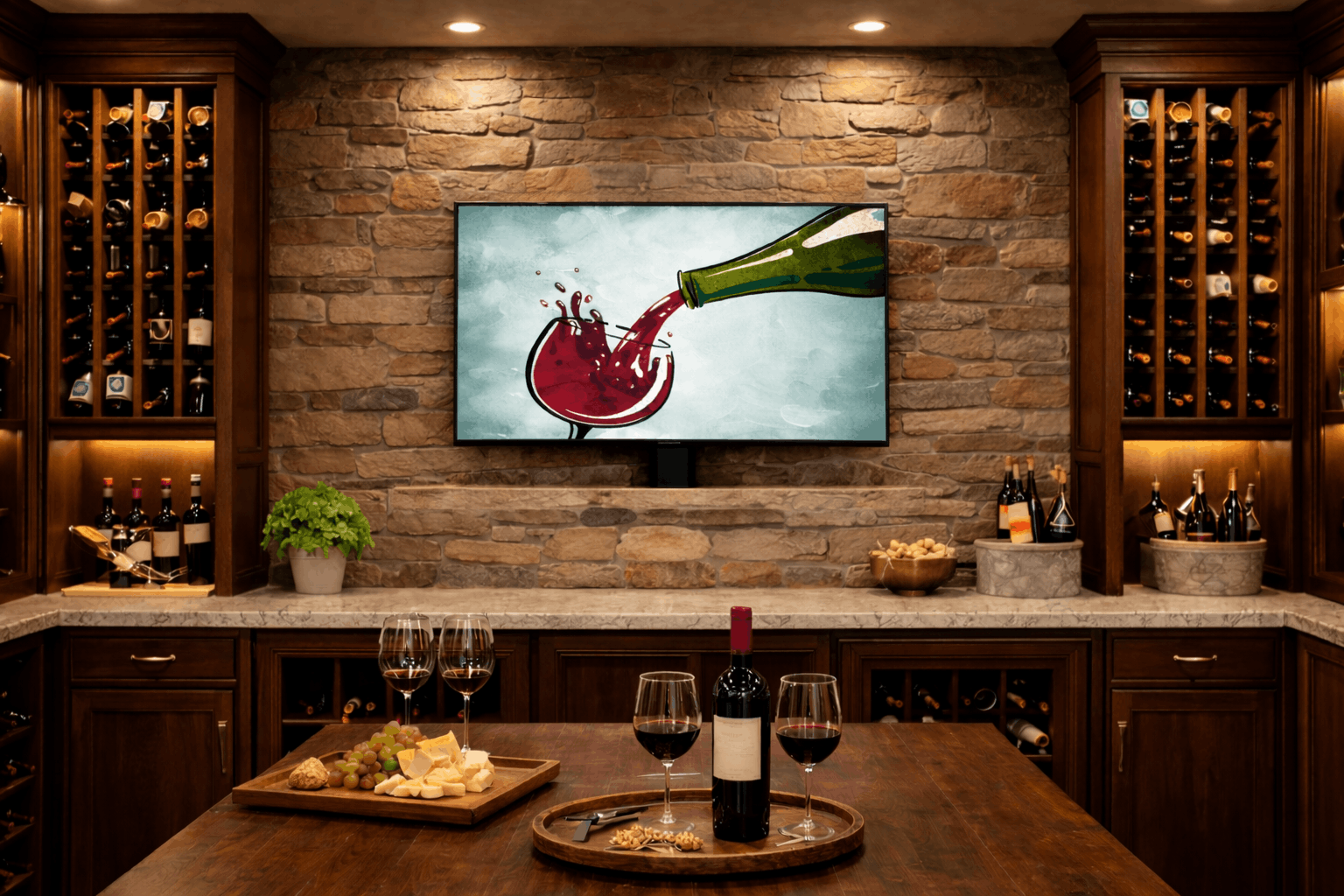Contemporary Living Room — TV displaying art