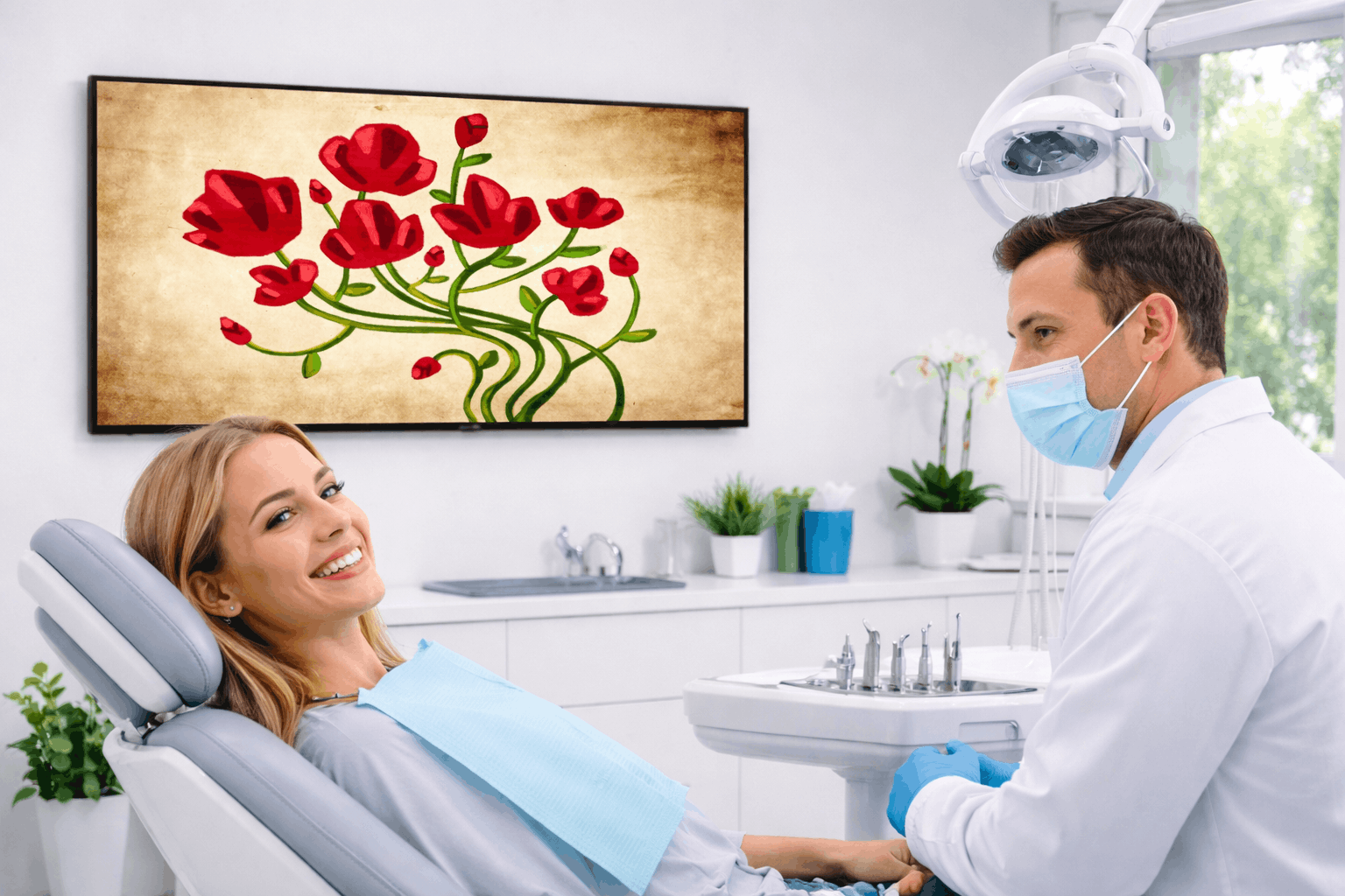 Medical Office — TV displaying art